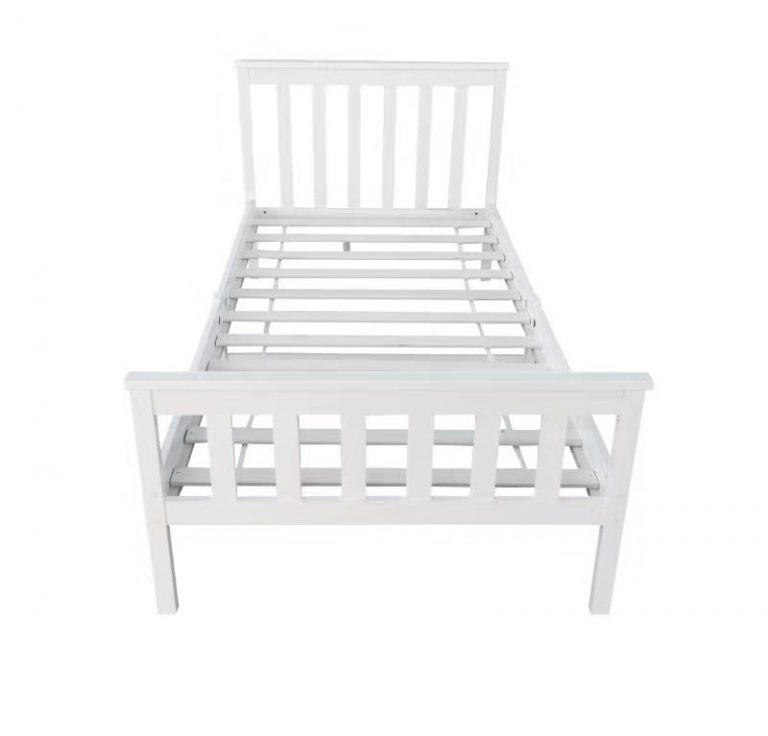Single Bed Frame Solid Pine Wood White Finish Slatted Bedroom Furniture